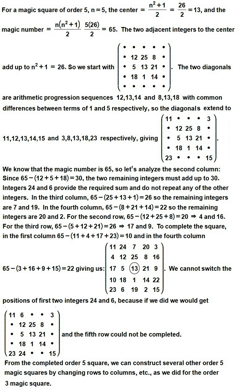 How to create magic squares of order 5..