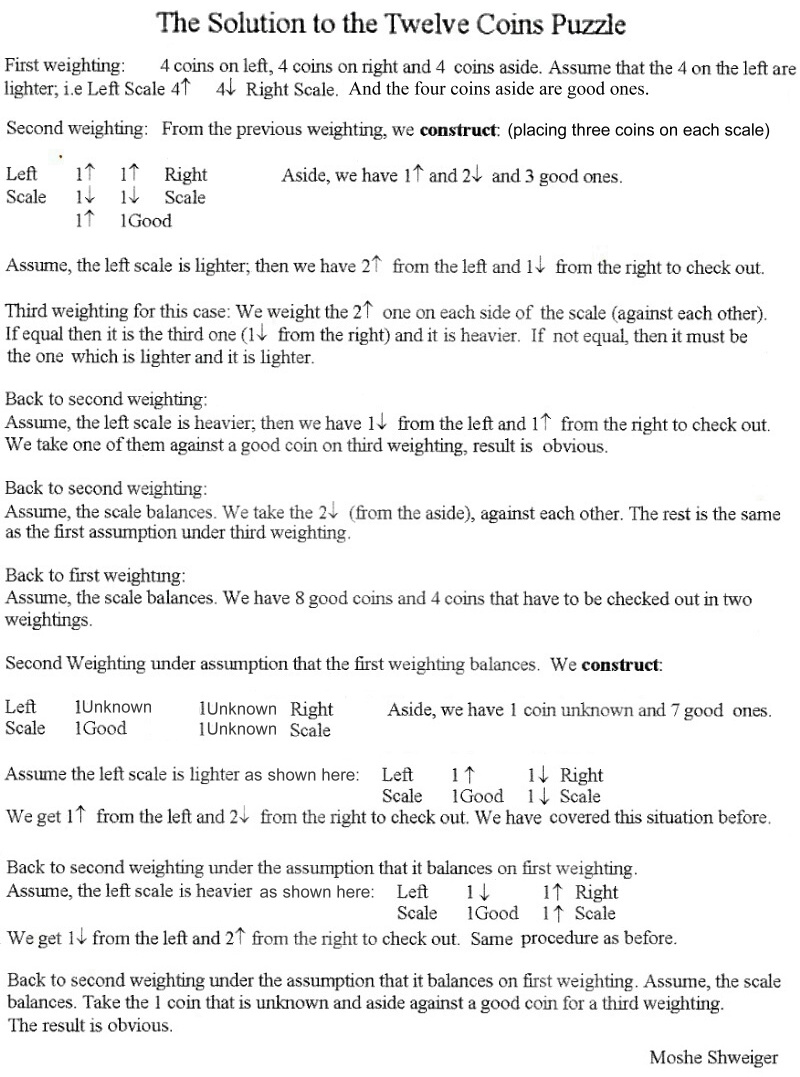 Solution to the Twelve Coins Puzzle